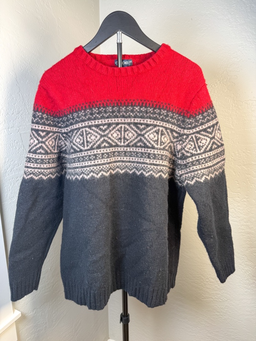 Cherokee Y2K Lambswool Fair Isle Sweater Red Nordic Unisex Size XXL